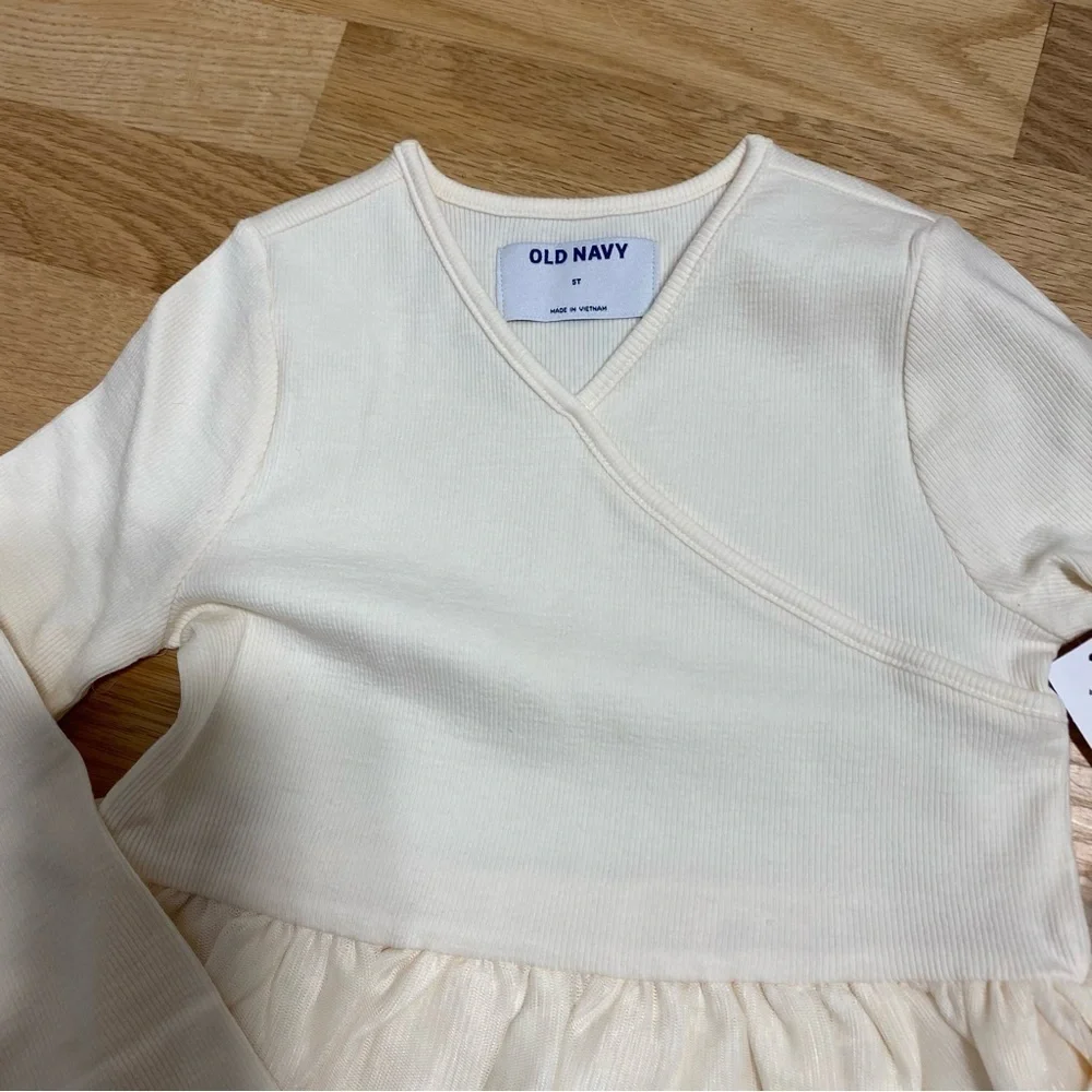 Old Navy Ivory White Dress NWT 5T Long Sleeve Faux Wrap Neck A-line Girls